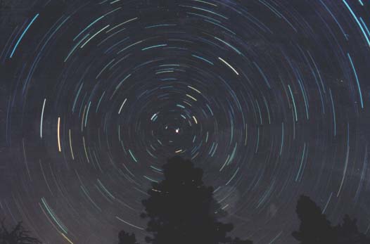 Star trails around Polaris: Two-hour unguided exposure on Kodak PJM 640 color print film