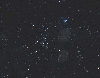 Taurus and the Pleiades: 15-minute exposure on Kodak PJM 640 color print film